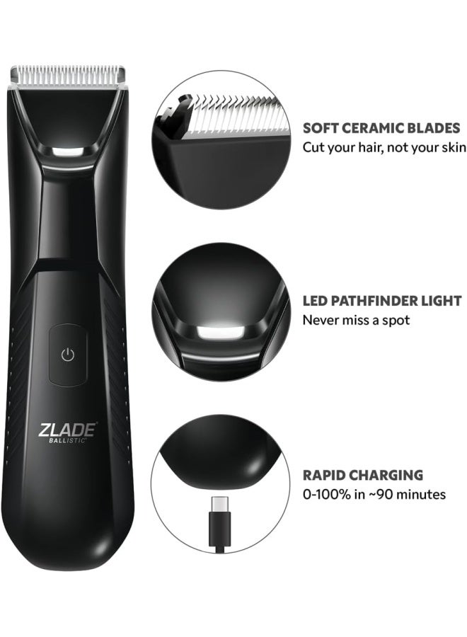 ZLADE مقلم الجسم ZLADE Ballistic LITE PLUS المقاوم للماء IPX5 | مقلم قابل لإعادة الشحن لتشذيب الشعر | للأجزاء الخاصة، اللحية وشعر العانة | شحن سريع وقفل سفر | أسود - Image 5
